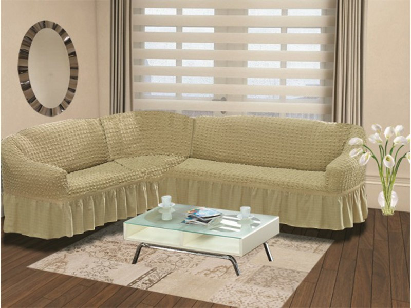 Чехол на диван угловой универсальный EVERY (Бежевый) оптом винтернет-магазине Сулейман Текстиль